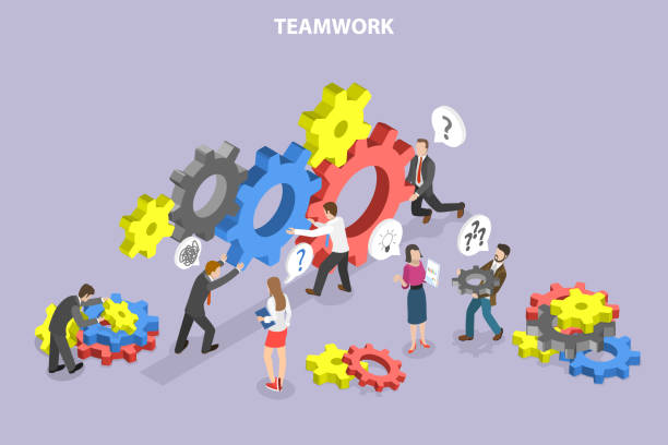 3D Isometric Flat Vector Conceptual Illustration of Teamwork and Collaboration 3D Isometric Flat Vector Conceptual Illustration of Teamwork and Collaboration, Work Routine Management maintenance support stock illustrations