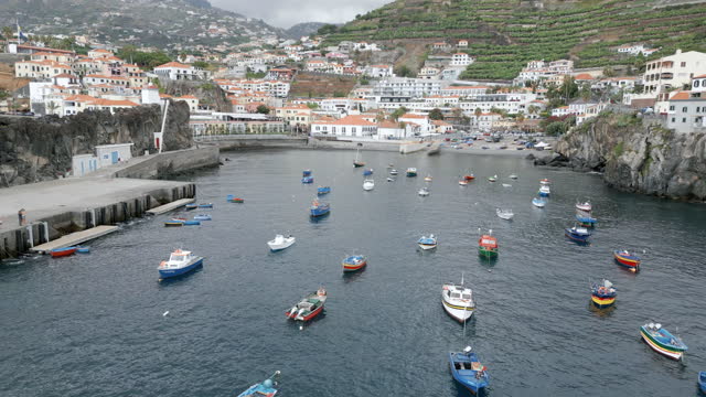 Drone shots of fisherman village Câmara de Lobos, Madeira
