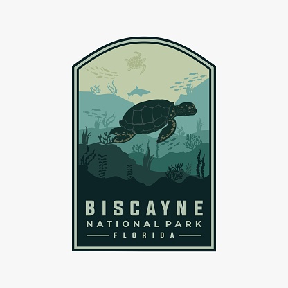 Biscayne national park vector template. Florida landmark graphic illustration in badge patch style.