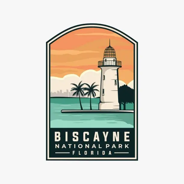 Vector illustration of Biscayne national park vector template. Florida landmark graphic illustration in badge patch style.