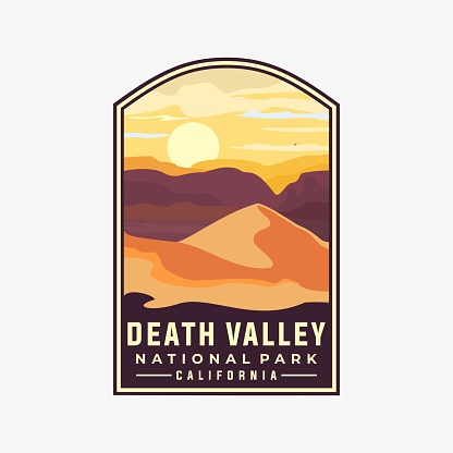 Death valley national park vector template. Tucson Arizona Nevada landmark illustration in emblem patch style.