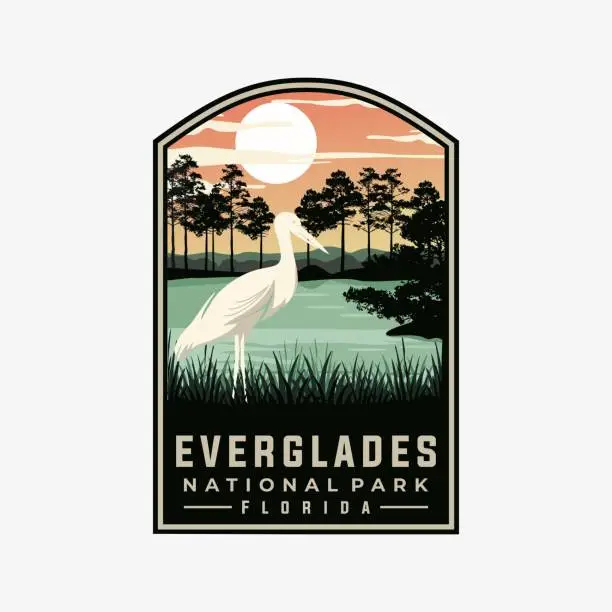 Vector illustration of Everglades national park vector template. Florida landmark graphic illustration in badge patch style.