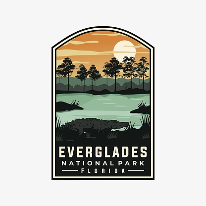 Everglades national park vector template. Florida landmark graphic illustration in badge patch style.