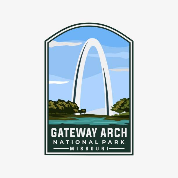 Gateway arch national park vector template. Saint Louis Missouri landmark illustration in patch emblem style. Gateway arch national park vector template. Saint Louis Missouri landmark illustration in patch emblem style. gateway arch st louis stock illustrations