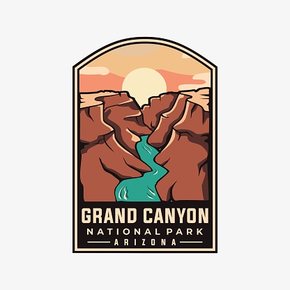 Grand Canyon national park vector template. Arizona landmark illustration in emblem patch style.