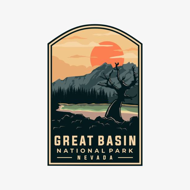 Great Basin national park vector template. Nevada landmark illustration in patch emblem style. Great Basin national park vector template. Nevada landmark illustration in patch emblem style. great basin national park stock illustrations