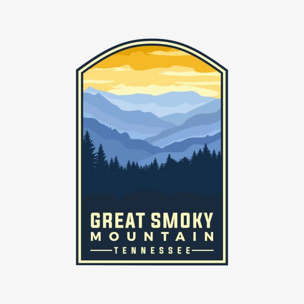 illustrazioni stock, clip art, cartoni animati e icone di tendenza di grande modello vettoriale del parco nazionale fumoso. illustrazione grafica del tennessee north carolina in stile patch emblema distintivo. - parco nazionale great smoky mountains