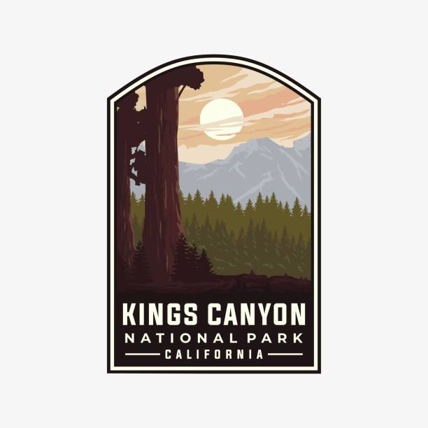 Kings Canyon national park vector template. California landmark illustration in patch emblem style.