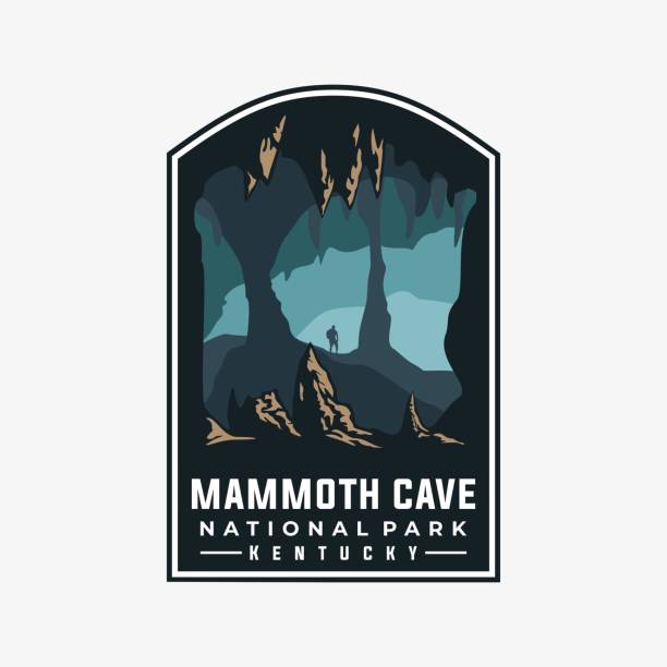 ilustrações, clipart, desenhos animados e ícones de modelo vetorial do parque nacional mammoth cave. kentucky america ilustração gráfica de marco no estilo adesivo do patch do emblema. - stalactite