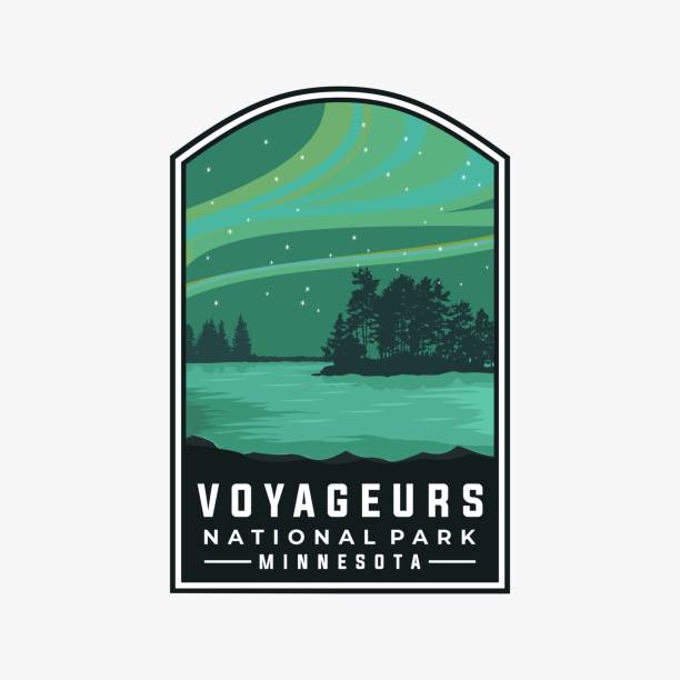 Voyageurs national park vector template. Minnesota landmark illustration in patch emblem style.