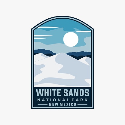 White sands national park vector badge template. New Mexico landmark illustration in emblem patch style.