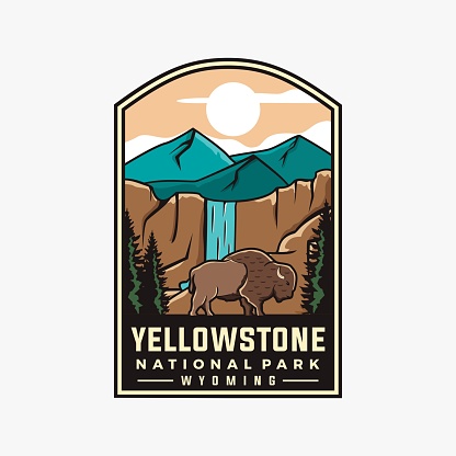 Yellowstone national park Wyoming vector graphic template in badge emblem style patch illustration.