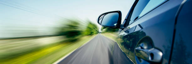 Car on the road with motion blur background stock photo