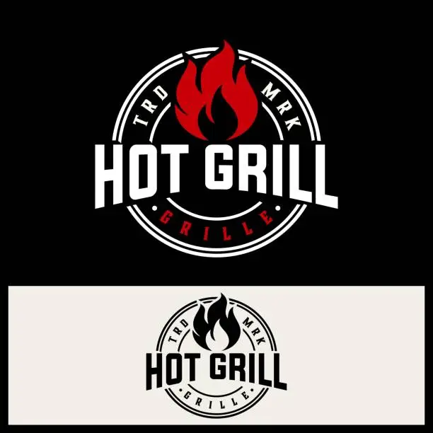 Vector illustration of barbecue fire vector template. barbeque bbq grill steak graphic illustration in badge emblem patch style.