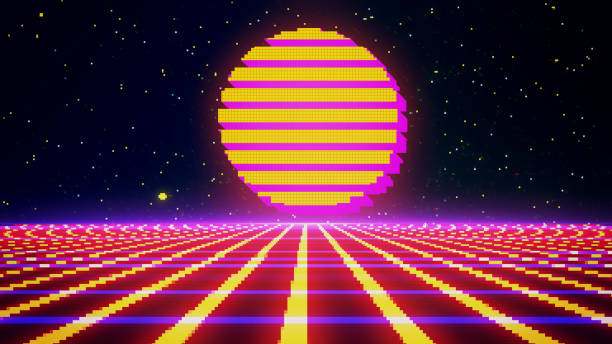 istock Retro cyberpunk style 80s game scene pixel art 8-bit sci-fi background. Futuristic with laser grid landscape. Digital cyber surface style of the 1980`s. 3D illustration 1473620337