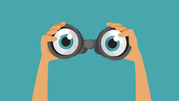 Vector illustration of Curious Spy Eyes Checking a Binocular Funny Concept Illustration