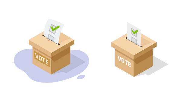 istock Vote election box icon 3d isometric vector graphic illustration, ballot urn with register check form modern design, poll paper clipart image 1473623507