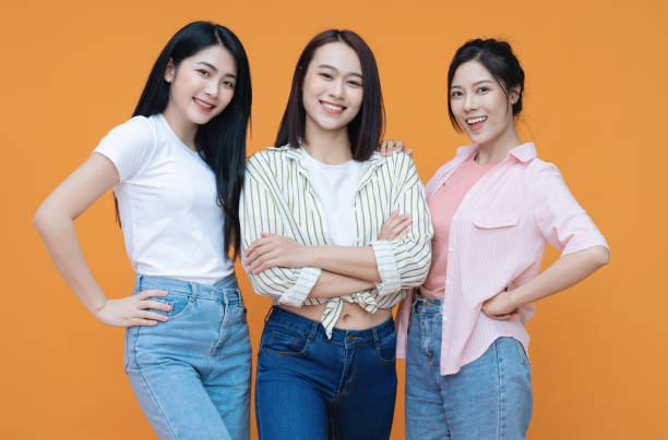istock Image of young three Asian girl on background 1473623651