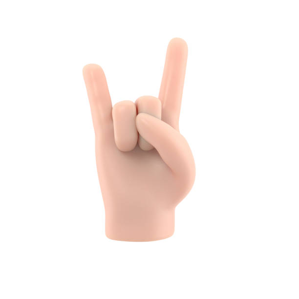 istock Cartoon Gesture Icon Mockup. Cartoon character hand rock on gesture. 3D rendering on white background. 1473624652