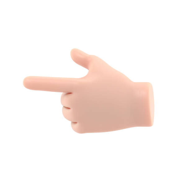 istock Cartoon Gesture Icon Mockup.Cartoon character hand pointing gesture. 3D rendering on white background. 1473624678