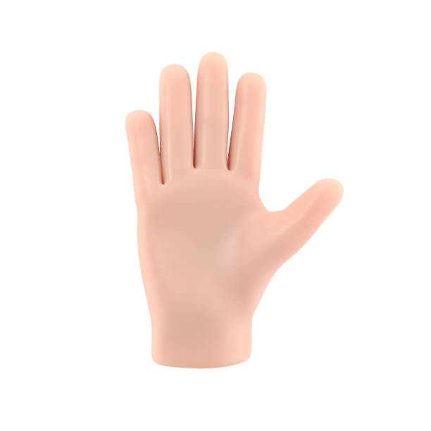 istock Cartoon Gesture Icon Mockup.Open outstretched showing five fingers, extended in greeting. 3D rendering on white background. 1473624699
