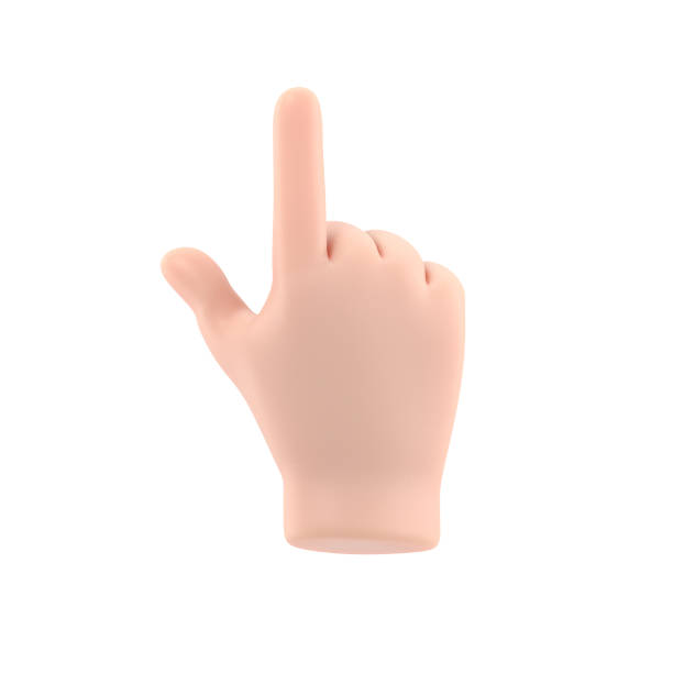 istock Cartoon Gesture Icon Mockup.Cartoon character hand pointing gesture. 3D rendering on white background. 1473624730