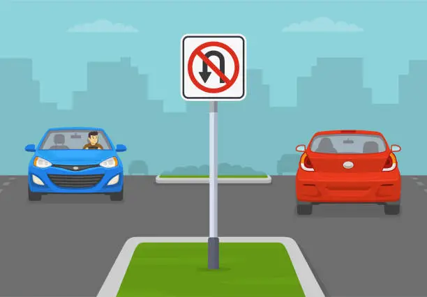 Vector illustration of Divided lane road with 