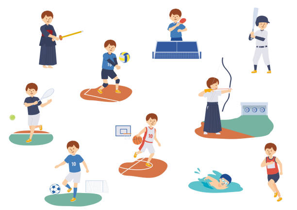 illustrations, cliparts, dessins animés et icônes de image clipart d’un garçon faisant du sport en uniforme - tennis child athlete sport
