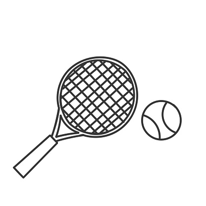 hand drawn doodle tennis racket and ball illustration
