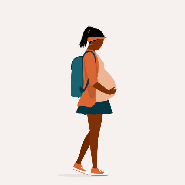ciężarna czarna nastolatka z plecakiem idąca do szkoły. - teenage pregnancy obrazy stock illustrations