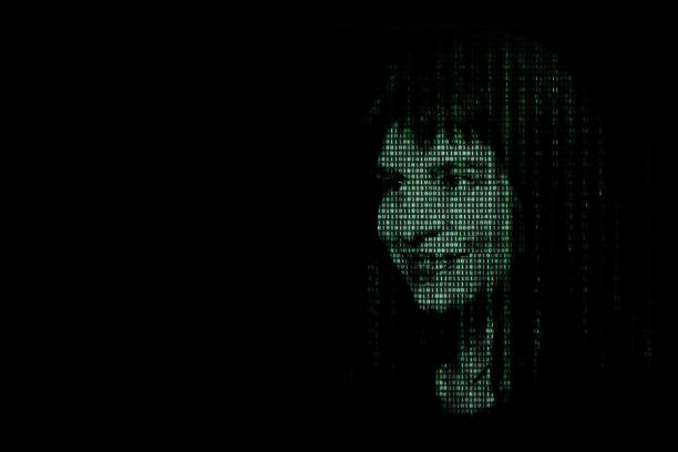 istock Female face with matrix digital numbers artifical intelligence AI theme with human face. The concept of artificial intelligence. 1473634484