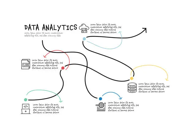 Vector illustration of Data Analytics, Aggregation, Cloud Computing, Artificial Intelligence, Big Daga Icon Design