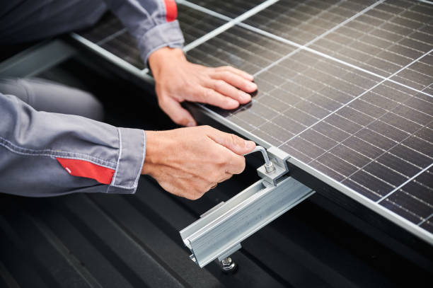 istock Close up view of installation of solar panel 1473636416