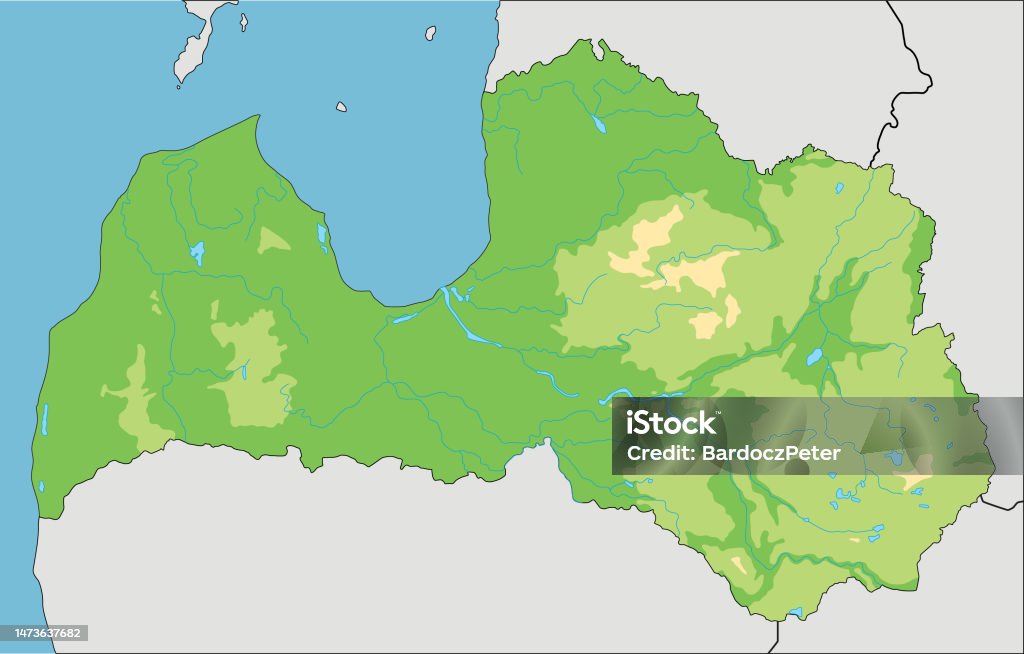 L Letonia Ilustración de Mapa Físico De Letonia Altamente Detallado y más ...