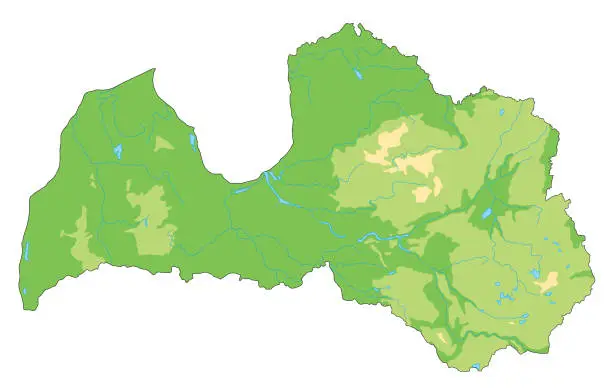 Vector illustration of Highly detailed Latvia physical map.