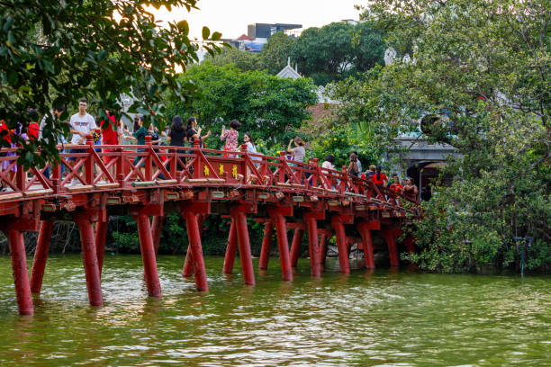 The Ngoc Son Temple of Lake Hoan Kiem in Hanoi in Vietnam stock photo
