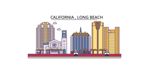 United States, Long Beach tourism landmarks, vector city travel illustration United States, Long Beach travel landmarks, vector city tourism illustration downtown long beach stock illustrations