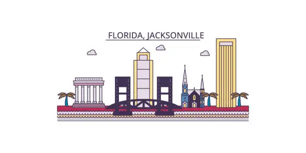 Vector illustration of United States, Jacksonville tourism landmarks, vector city travel illustration