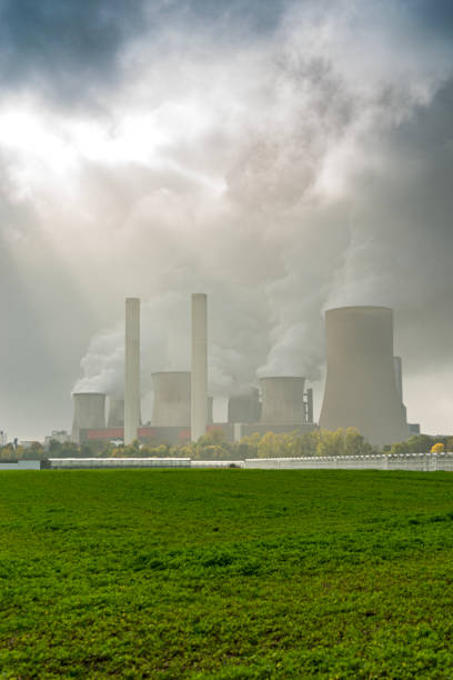 Coal power plant and environmental pollution stock photo
