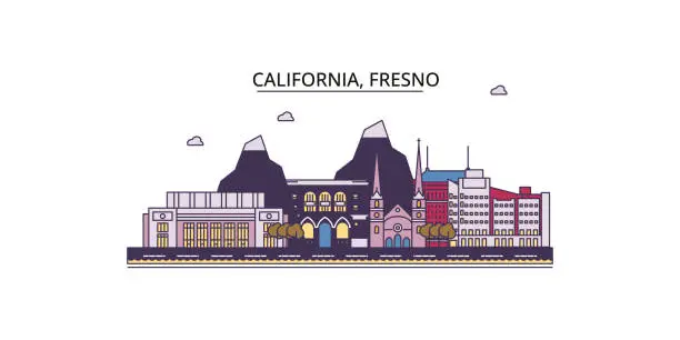 Vector illustration of United States, Fresno tourism landmarks, vector city travel illustration