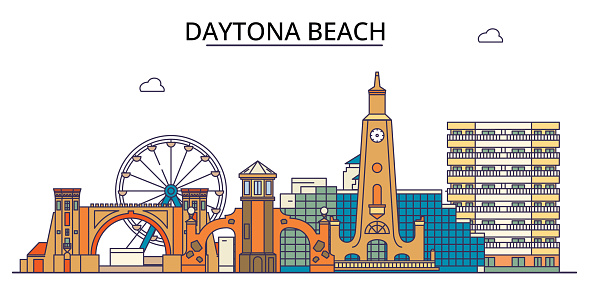 United States, Daytona Beach travel landmarks, vector city tourism illustration