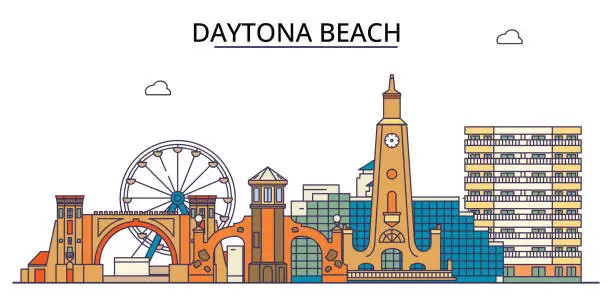 Vector illustration of United States, Daytona Beach tourism landmarks, vector city travel illustration