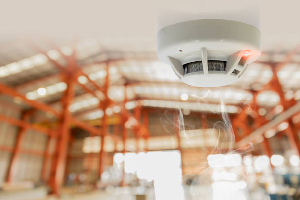 Fire Alarms for Warehouse Smoke Detector Fire Detector safety device setup at Cargo Storage Area ceiling