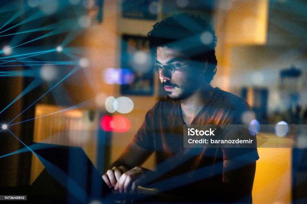 Hiso Computer Young Computer Programmer Working On His Computer At Night With ...