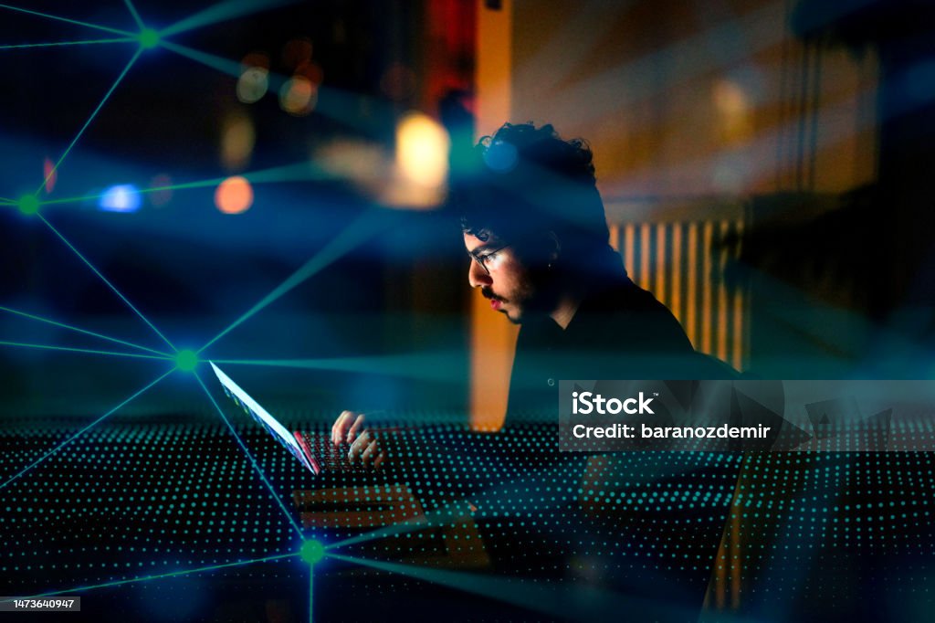 Hiso Computer Young Computer Programmer Working On His Computer At Night With ...
