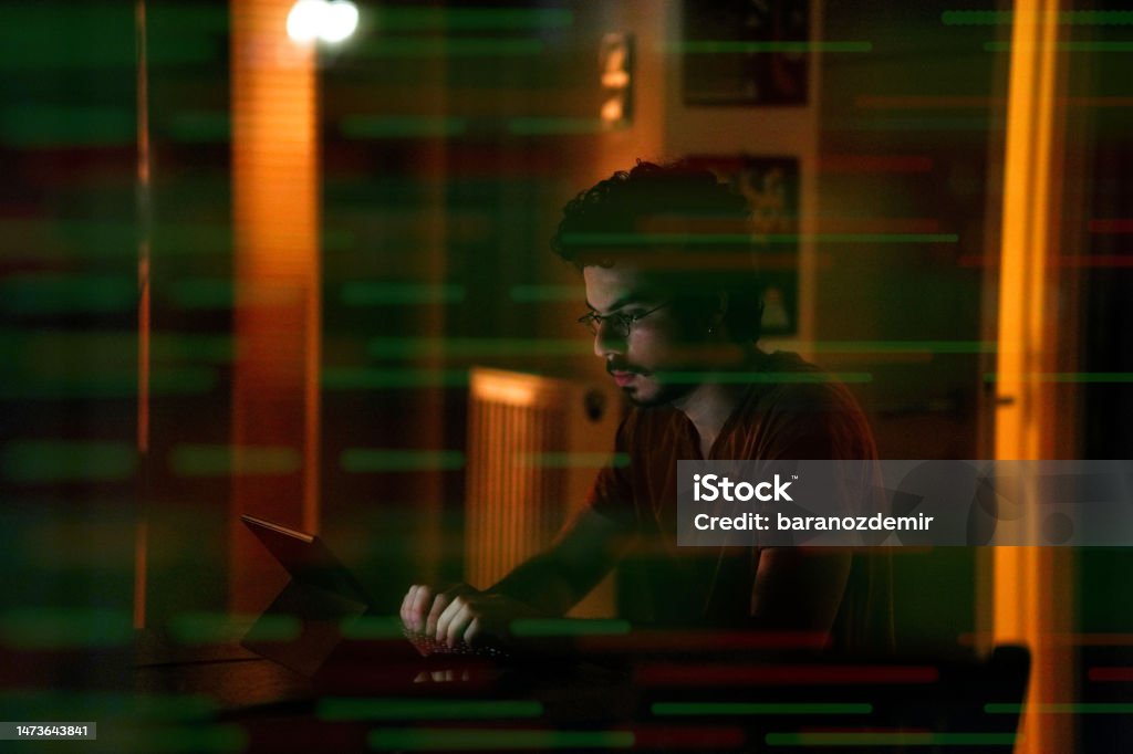 Hiso Computer Young Computer Programmer Working On His Computer At Night With ...