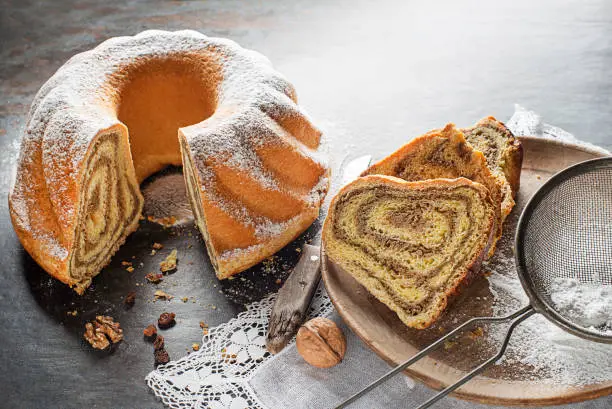 Photo of Potica, traditional Slovenian bread cake roll with walnut