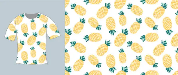 Vector illustration of Seamless pattern t shirt design with pineapple and ananas