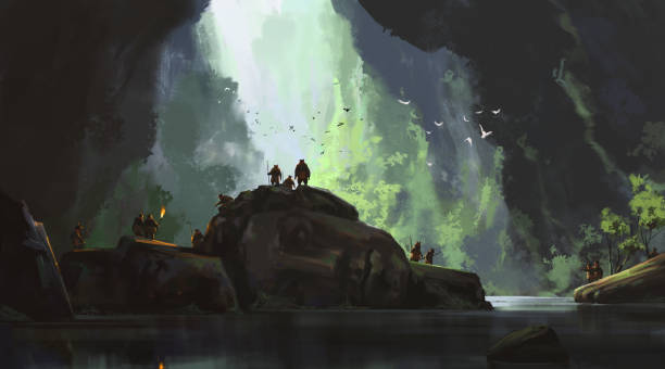 istock A group of elves lived among the human remains inside the cave, 3d illustration. 1473648805