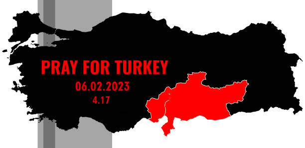 터키와 시리아 지진 배너 지진 빨간색 지역. 지진의 장소와 터키의 지도의 벡터 그림입니다. - turkey earthquake stock illustrations